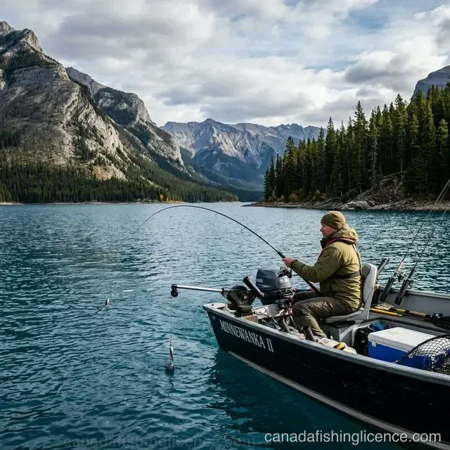 Fishing boat on Lake Minnewanka in Banff National Park