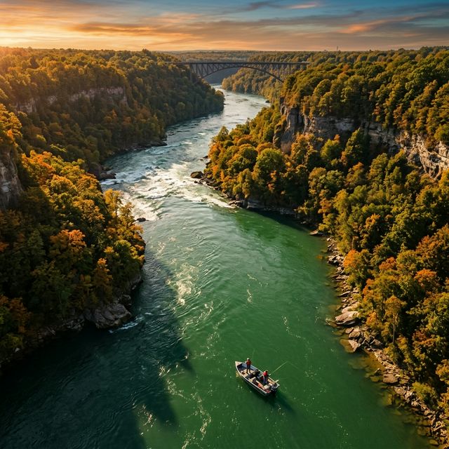 Aerial view of a border river corridor used for a same-day fishing trip